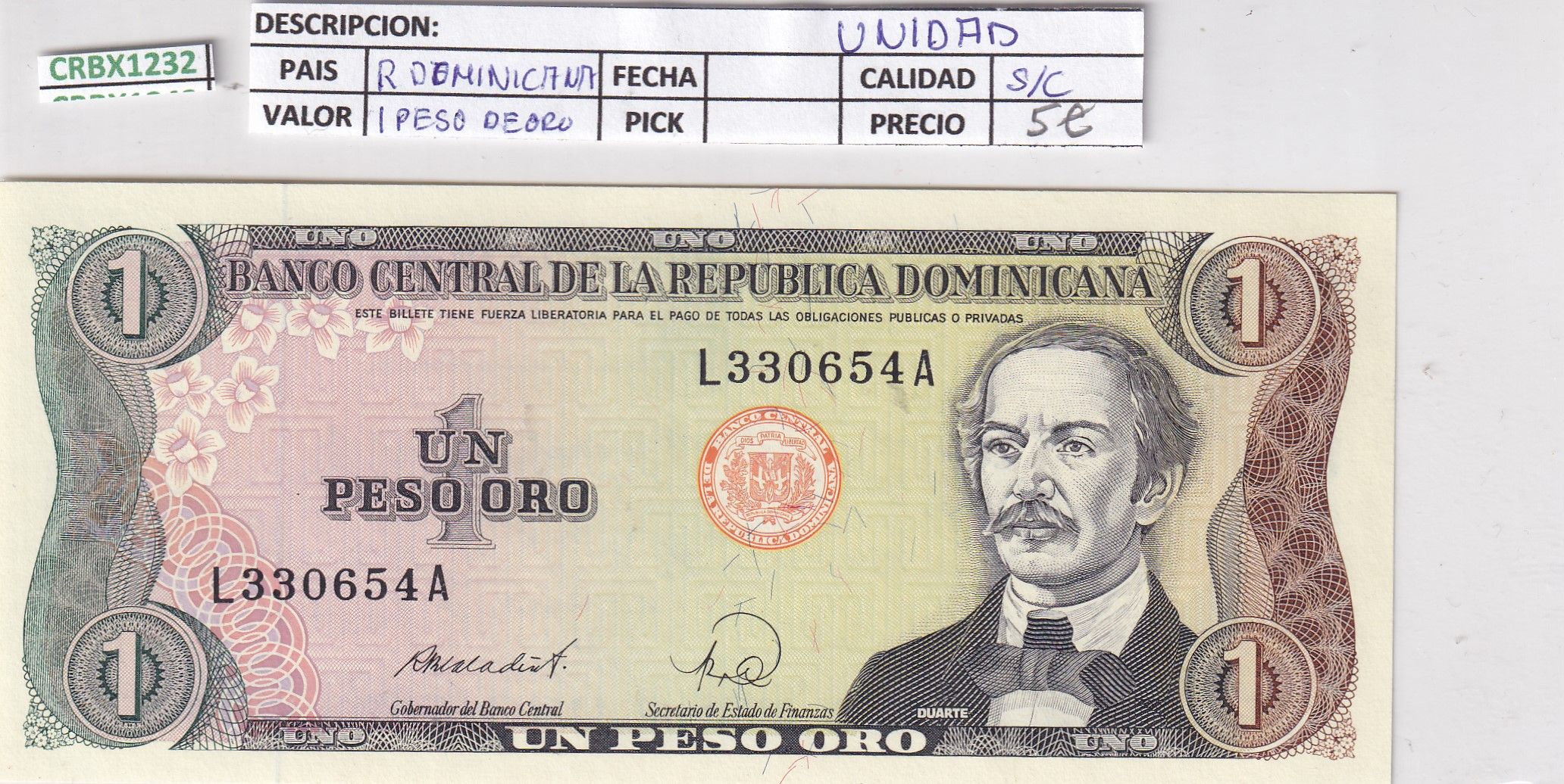 imagen-13-25736.jpg CRBX1232 BILLETE REPUBLICA DOMINICANA 1 PESO SIN CIRCULAR - Imagen 1
