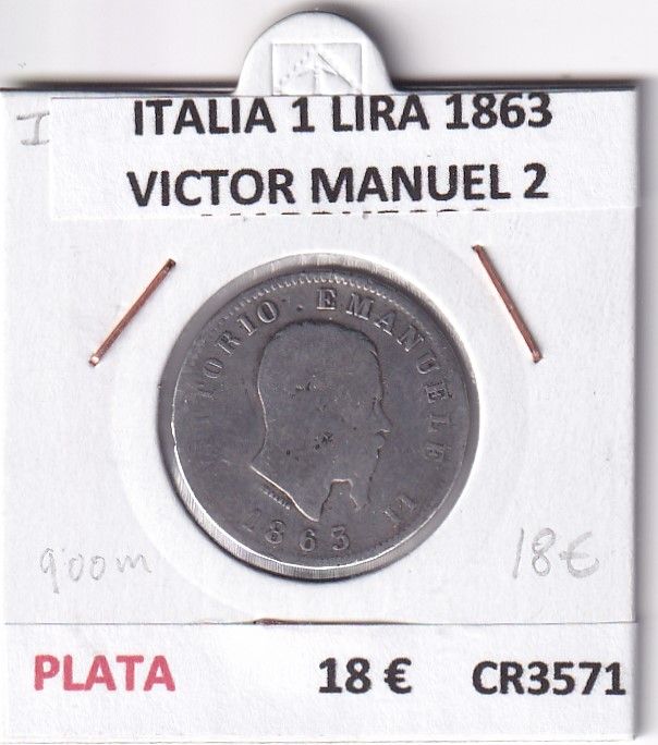 imagen-13-26011.jpg CR3571 MONEDA ITALIA 1 LIRA 1863 VICTOR MANUEL 2 PLATA - Imagen 1