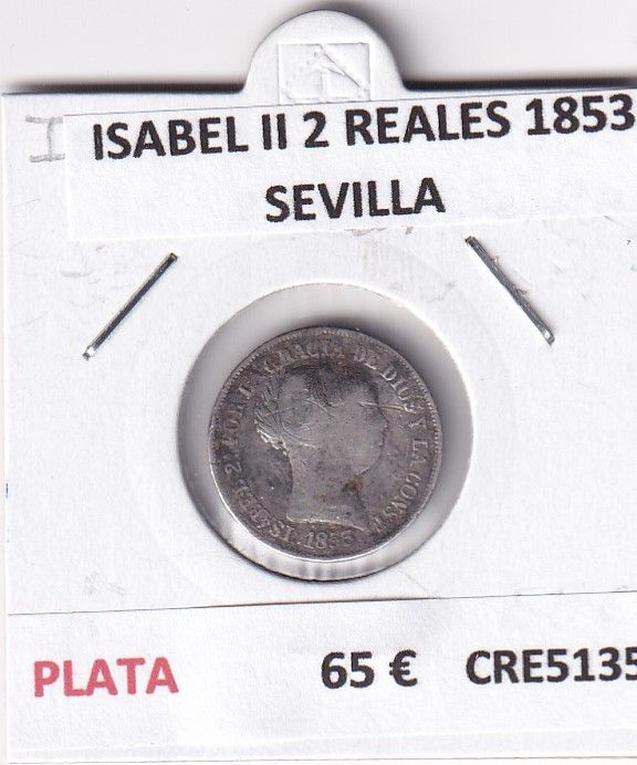 imagen-13-26156.jpg CRE5135 MONEDA ESPAÑA ISABEL II 2 REALES 1853 SEVILLA PLATA - Imagen 1