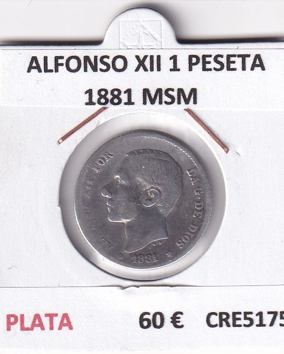 imagen-13-26215.jpg CRE5175 MONEDA ESPAÑA ALFONSO XII 1 PESETA 1881 MSM PLATA - Imagen 1