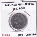 CRE5186 MONEDA ESPAÑA ALFONSO XIII 1 PESETA 1891 PGM PLATA