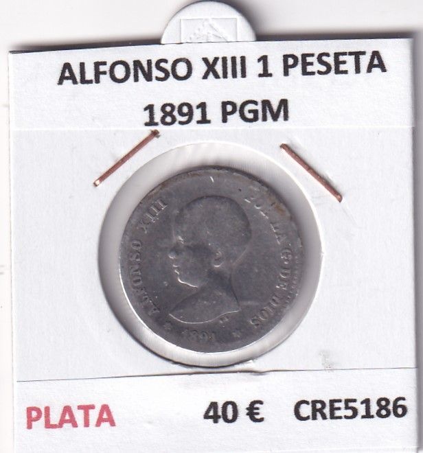 imagen-13-26226.jpg CRE5186 MONEDA ESPAÑA ALFONSO XIII 1 PESETA 1891 PGM PLATA - Imagen 1