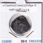 CRE5256 MONEDA ESPAÑA FELIPE II 2 CUARTOS CUENCA  1556-1598 COBRE