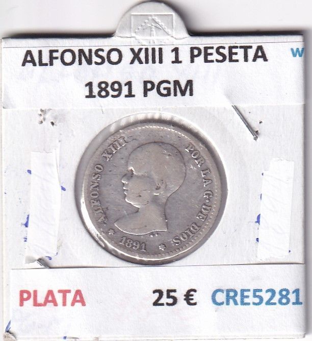 imagen-13-26484.jpg CRE5281 MONEDA ESPAÑA ALFONSO XIII 1 PESETA 1891 PGM PLATA - Imagen 1