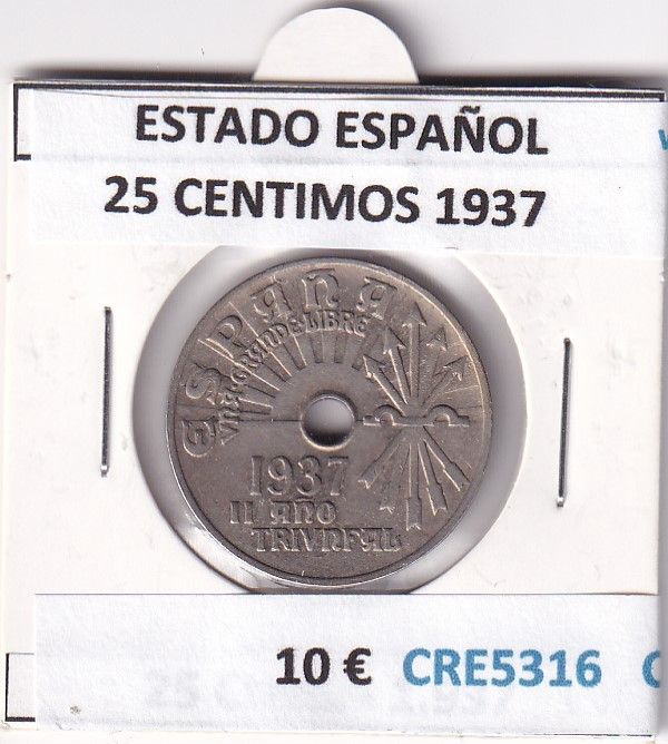 imagen-13-26519.jpg CRE5316 MONEDA ESPAÑA ESTADO ESPAÑOL 25 CENTIMOS 1937 - Imagen 1
