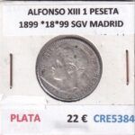 CRE5384 MONEDA ESPAÑA ALFONSO XIII 1 PESETA 1899 *18*99 SGV MADRID PLATA