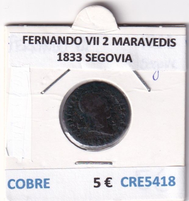 imagen-13-26757.jpg CRE5418 MONEDA ESPAÑA FERNANDO VII 2 MARAVEDIS 1833 SEGOVIA - Imagen 1