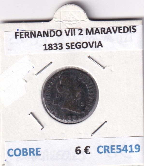 imagen-13-26758.jpg CRE5419 MONEDA ESPAÑA FERNANDO VII 2 MARAVEDIS 1833 SEGOVIA - Imagen 1