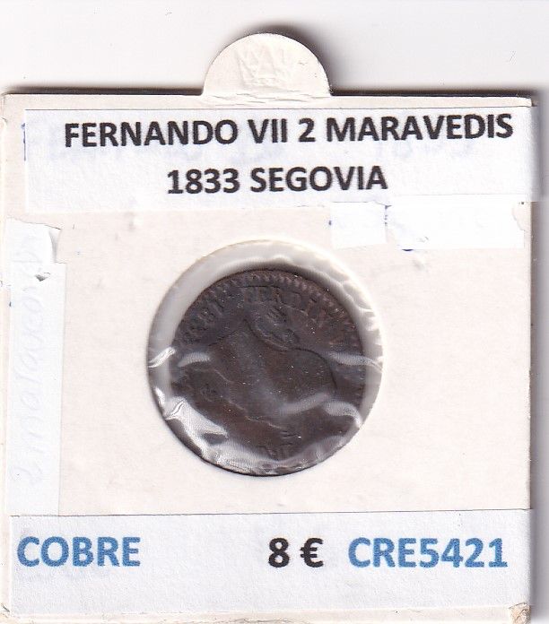 imagen-13-26760.jpg CRE5421 MONEDA ESPAÑA FERNANDO VII 2 MARAVEDIS 1833 SEGOVIA - Imagen 1