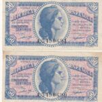 CRBS2312 PAREJA CORRELATIVA BILLETES ESPAÑA 50 CENTIMOS SERIE C 1937 S/C Y S/C-