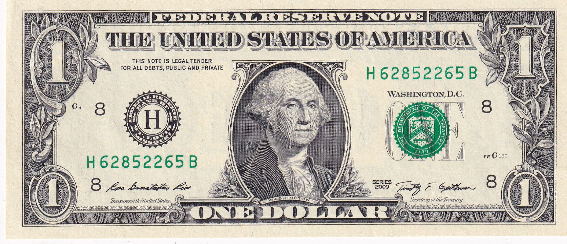 imagen-13-26847.jpg CRBX1447 BILLETE EEUU 1 DÓLAR SERIE H 2009 SIN CIRCULAR - Imagen 1