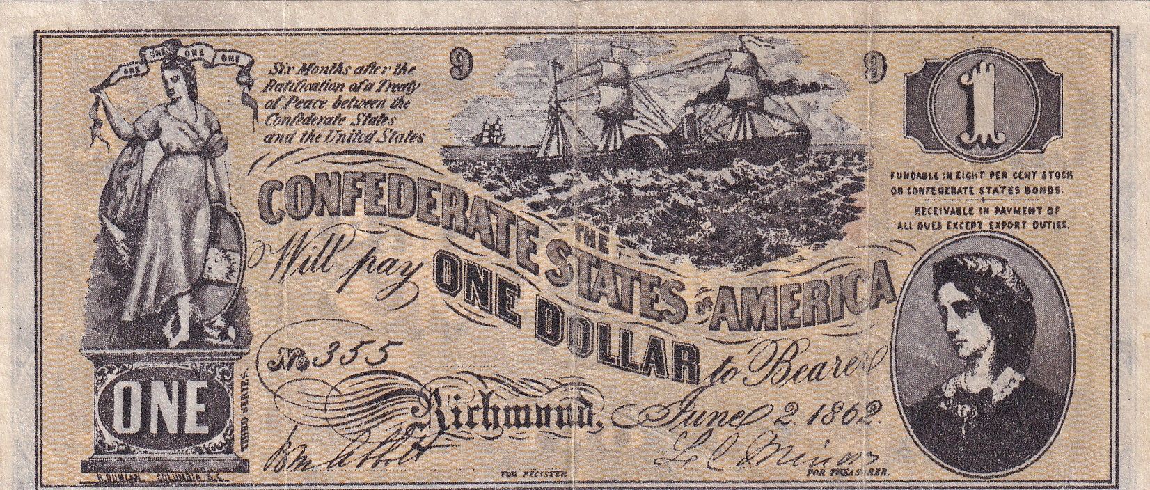 imagen-13-26851.jpg CRBX1451 BILLETE EEUU REPRODUCCION 1 DÓLAR CONFEDERADO 1862 MBC - Imagen 1