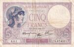 CRBX1458 BILLETE FRANCIA 5 FRANCOS 1940 USADO