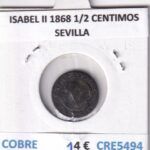 CRE5494 MONEDA ESPAÑA ISABEL II 1868 1/2 CENTIMOS SEVILLA