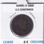CRE5498 MONEDA ESPAÑA ISABEL II 1868 2 1/2 CENTIMOS