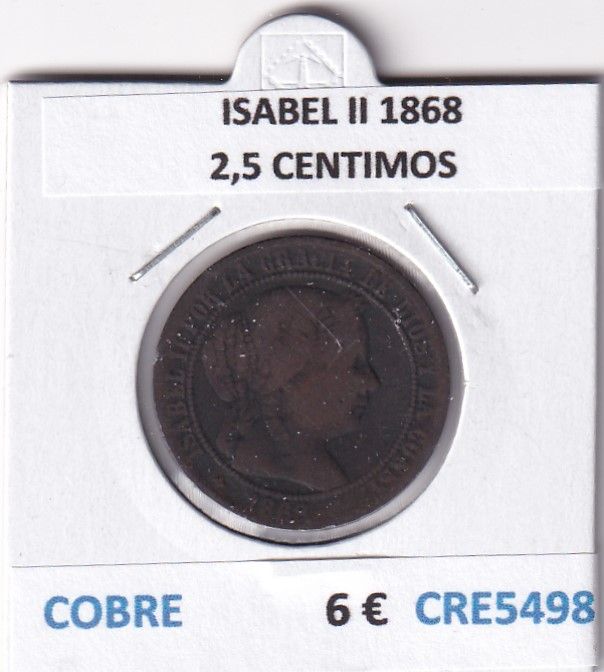 imagen-13-26931.jpg CRE5498 MONEDA ESPAÑA ISABEL II 1868 2 1/2 CENTIMOS - Imagen 1