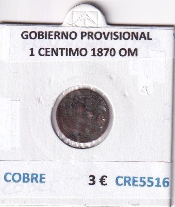 imagen-13-26958.jpg CRE5516 MONEDA ESPAÑA GOBIERNO PROVISIONAL 1 CENTIMO 1870 OM COBRE - Imagen 1