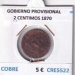 CRE5522 MONEDA ESPAÑA GOBIERNO PROVISIONAL 2 CENTIMOS 1870 COBRE
