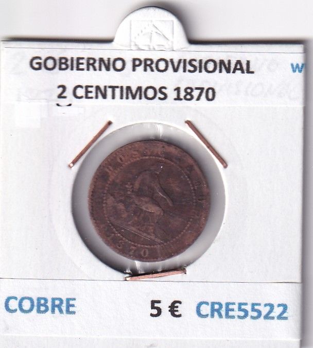 imagen-13-26964.jpg CRE5522 MONEDA ESPAÑA GOBIERNO PROVISIONAL 2 CENTIMOS 1870 COBRE - Imagen 1