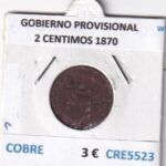 CRE5523 MONEDA ESPAÑA GOBIERNO PROVISIONAL 2 CENTIMOS 1870 COBRE