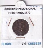 CRE5528 MONEDA ESPAÑA GOBIERNO PROVISIONAL 2 CENTIMOS 1870 COBRE