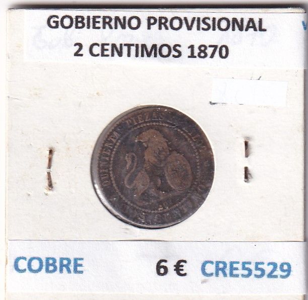 imagen-13-26971.jpg CRE5529 MONEDA ESPAÑA GOBIERNO PROVISIONAL 2 CENTIMOS 1870 COBRE - Imagen 1
