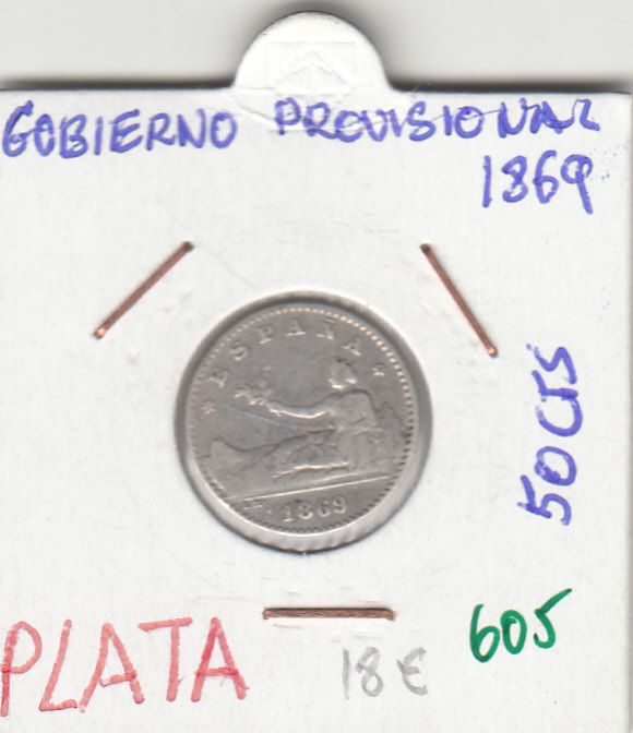 imagen-13-26988.jpg CRE0605 MONEDA ESPAÑA GOBIERNO PROVISONAL 50 CENTIMOS PLATA 1869 - Imagen 1