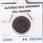 CRE5588 MONEDA ESPAÑA ALFONSO XIII 2 CENTIMOS 1911 MADRID COBRE