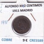 CRE5589 MONEDA ESPAÑA ALFONSO XIII 2 CENTIMOS 1911 MADRID COBRE