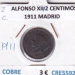 CRE5592 MONEDA ESPAÑA ALFONSO XIII 2 CENTIMOS 1911 MADRID COBRE