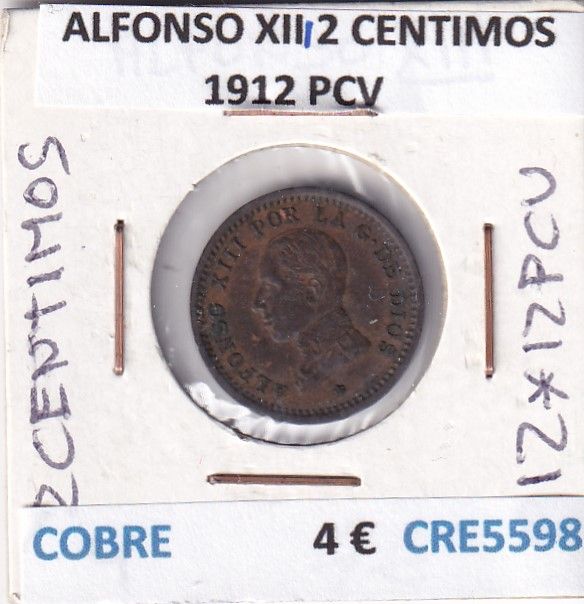 imagen-13-27226.jpg CRE5598 MONEDA ESPAÑA ALFONSO XIII 2 CENTIMOS 1912 PCV COBRE - Imagen 1