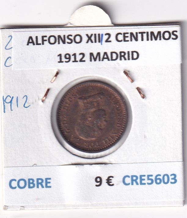 imagen-13-27231.jpg CRE5603 MONEDA ESPAÑA ALFONSO XIII 2 CENTIMOS 1912 MADRID COBRE - Imagen 1