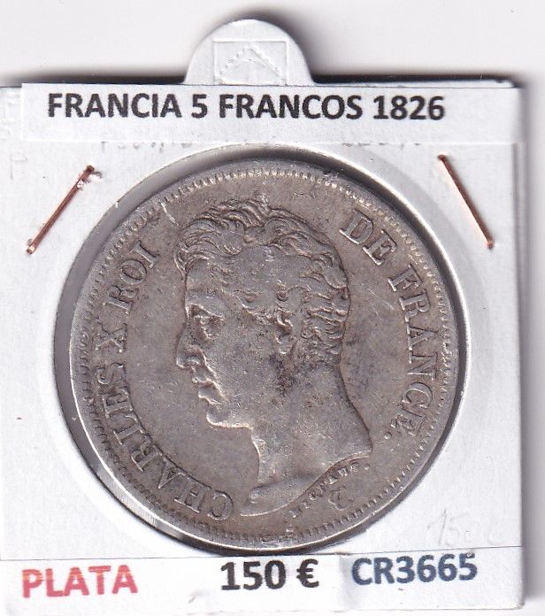 imagen-13-27260.jpg CR3665 MONEDA FRANCIA 5 FRANCOS 1826 CARLOS X LYON PLATA - Imagen 1
