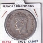 CR3667 MONEDA FRANCIA 5 FRANCOS 1825 CARLOS X PARIS PLATA