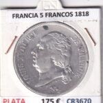 CR3670 MONEDA FRANCIA 5 FRANCOS 1818 LUIS XVIII ROVEN PLATA