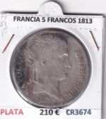 CR3674 MONEDA FRANCIA 5 FRANCOS 1813 NAPOLEON I LILLE PLATA