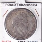 CR3685 MONEDA FRANCIA 5 FRANCOS 1834 LUIS FELIPE I TOULOUSSE PLATA