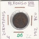 CRE0503 MONEDA ESPAÑA ALFONSO XIII 2 CENTIMOS 1912 PCV BC