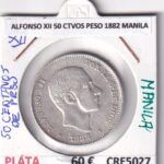 CRE5027 MONEDA ESPAÑA ALFONSO XII 50 CENTAVOS PESO 1882 MANILA PLATA