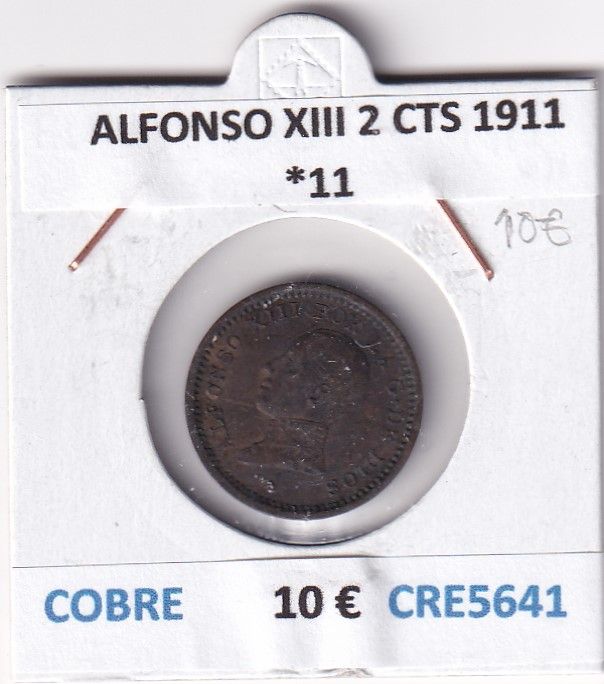 imagen-13-27321.jpg CRE5641 MONEDA ESPAÑA ALFONSO XIII 2 CENTIMOS 1911 *11 COBRE - Imagen 1