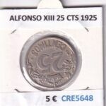 CRE5648 MONEDA ESPAÑA ALFONSO XIII 25 CENTIMOS 1925 MBC