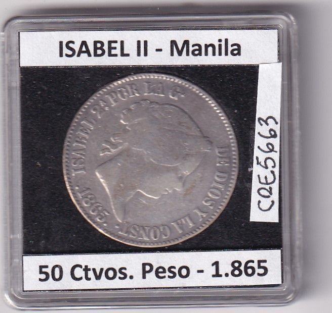 imagen-13-27413.jpg CRE5663 MONEDA ESPAÑA ISABEL II 50 CENTAVOS DE PESO MANILA 1865 PLATA - Imagen 1