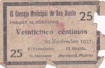 CRBL0471 BILLETE LOCAL ESPAÑA DON BENITO 25 CENTIMOS 1937 USADO