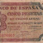 CRBS2381 BILLETE ESPAÑA 5 PESETAS 1938 SERIE A BC+