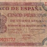 CRBS2382 BILLETE ESPAÑA 5 PESETAS 1938 SERIE D MBC-