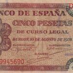 CRBS2387 BILLETE ESPAÑA 5 PESETAS 1938 SERIE D MBC+
