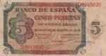 CRBS2387 BILLETE ESPAÑA 5 PESETAS 1938 SERIE D MBC+