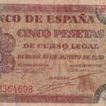 CRBS2392 BILLETE ESPAÑA 5 PESETAS 1938 SERIE F BC+