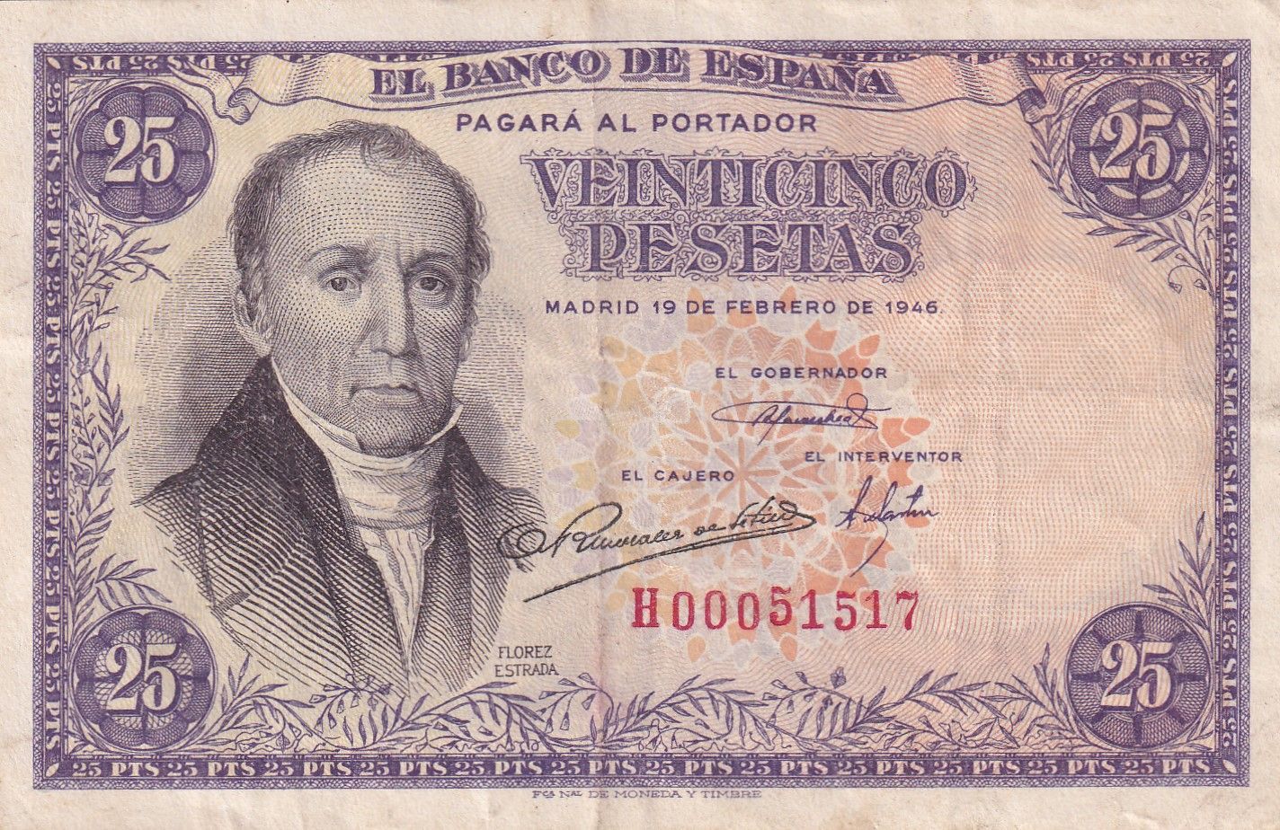 imagen-13-27508.jpg CRBS2403 BILLETE ESPAÑA 25 PESETAS 1945 SERIE H MBC - Imagen 1