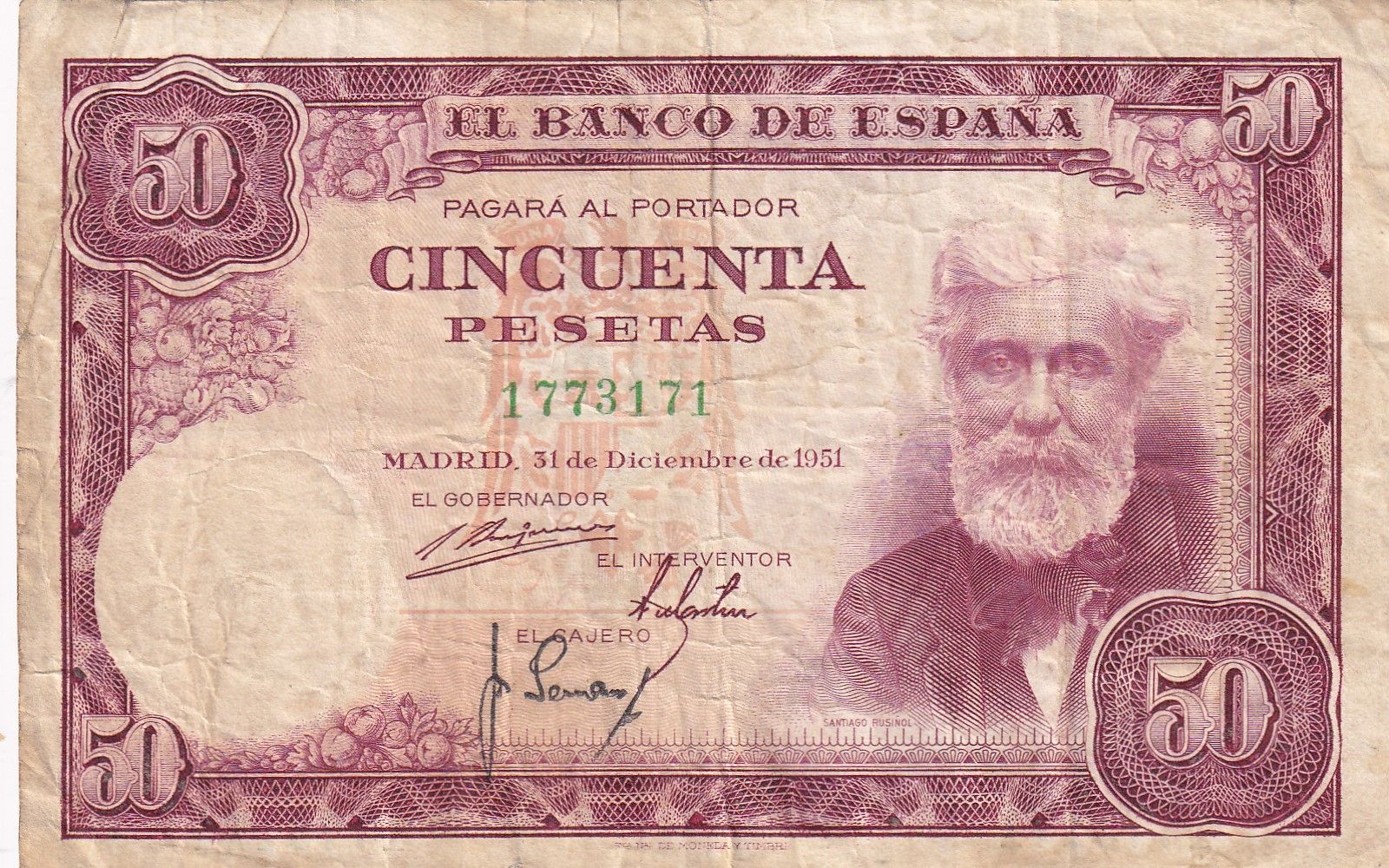 imagen-13-27515.jpg CRBS2410 BILLETE ESPAÑA 50 PESETAS 1951 SIN SERIE BC - Imagen 1
